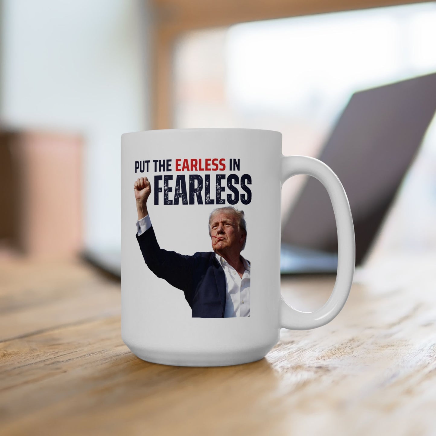 FEARLESS Trump Mug | 11oz Double Sided | Durable Ceramic | Patriotic Gift | Affordable Glassware |